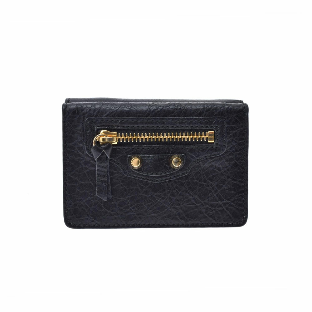 Balenciaga Wallet Black Leather Tri Fold